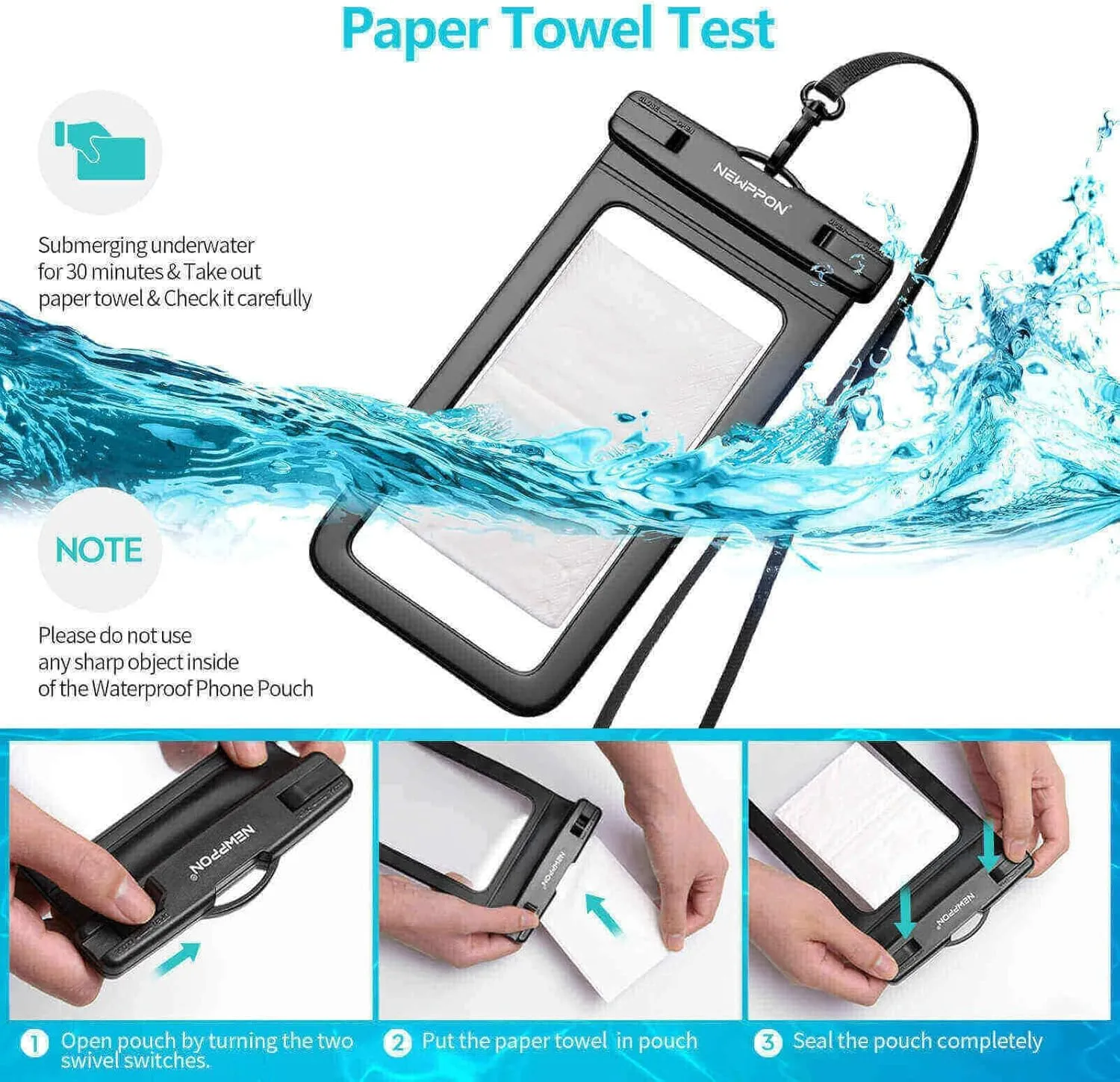 4 Pack Waterproof Cell Phone Pouch - Universal Water Proof Dry Bag Case with Neck Lanyard - Underwater Clear Cellphone Holder Large Protector for iPhone Samsung Galaxy for Beach Pool Swimming