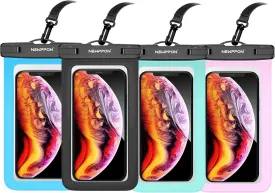 4 Pack Waterproof Cell Phone Pouch - Universal Water Proof Dry Bag Case with Neck Lanyard - Underwater Clear Cellphone Holder Large Protector for iPhone Samsung Galaxy for Beach Pool Swimming