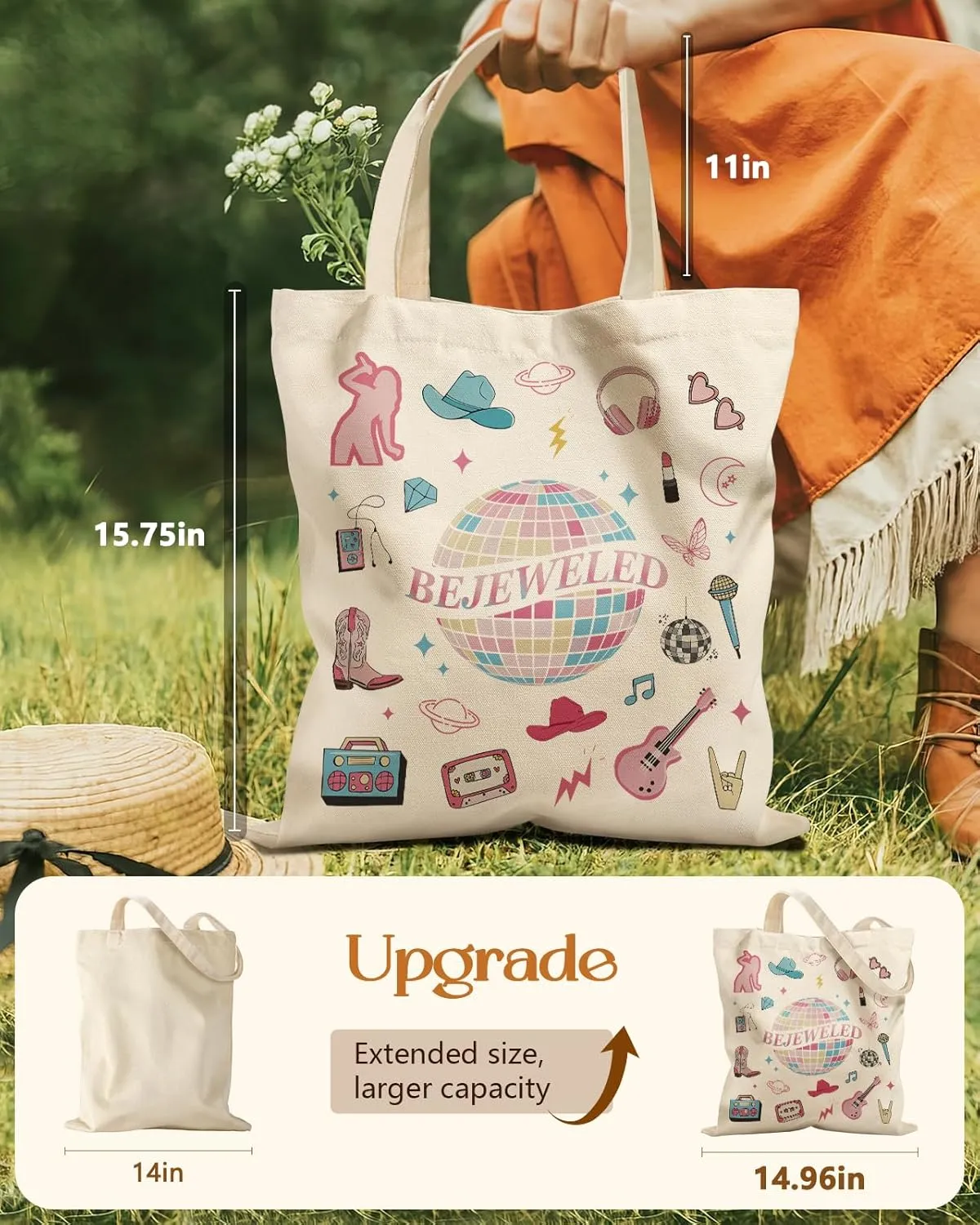 Aesthetic Tote Bag - with Magnetic Buckle and Zipper Inner Pocket for Women Lady Cloth Cotton Tote Bag