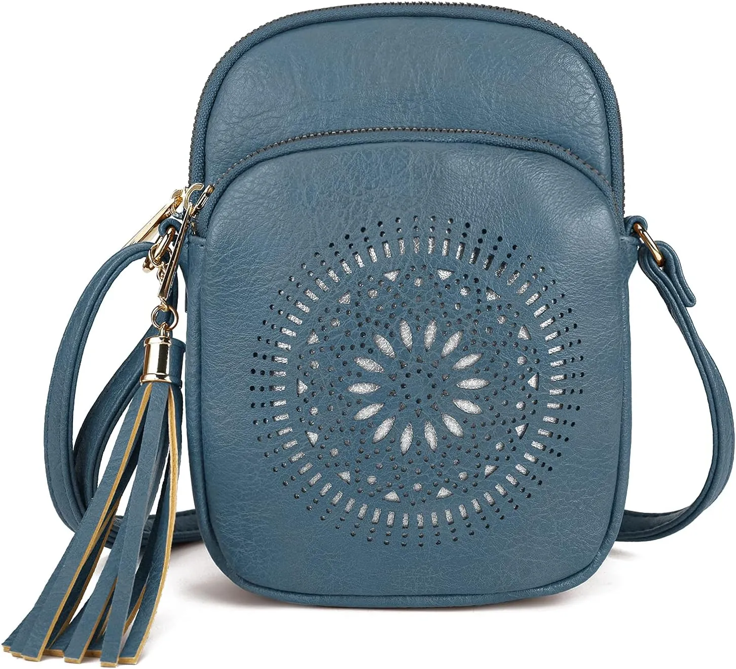 AFKOMST Small Crossbody Bag and Boho Cell Phone Purse for Women,Faux Leather Shoulder Handbag with Tassel,Triple Zip
