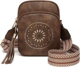 AFKOMST Small Crossbody Bag and Boho Cell Phone Purse for Women,Faux Leather Shoulder Handbag with Tassel,Triple Zip