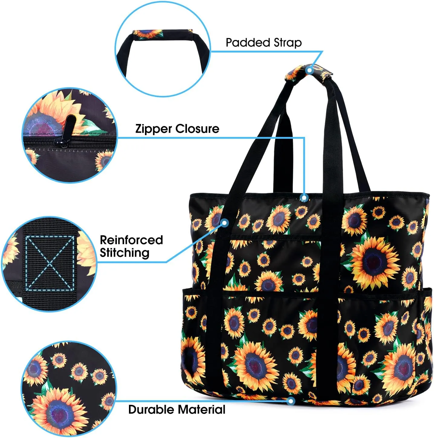 Becokan Beach Bags for Women Large Beach Tote Bag with Zipper Pockets Beach Bag Waterproof Sandproof Travel Nurse Tote Bag