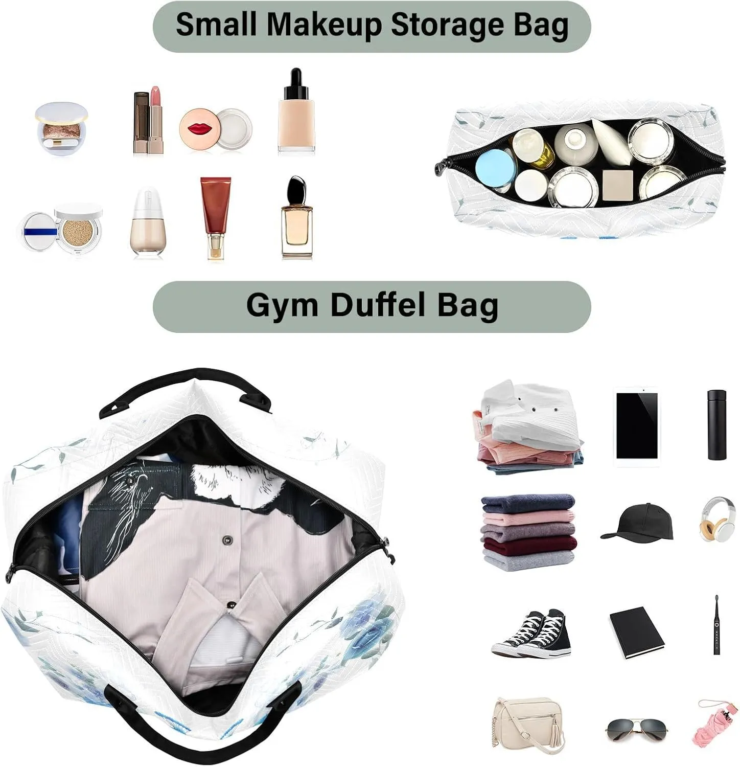 Bird Travel Duffle Gym Bag, Peacock Blue Flower Weekender for Women with Toiletry Bag Travel