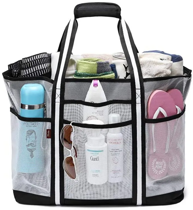 Black & White Oversized Mesh Tote Beach Bag