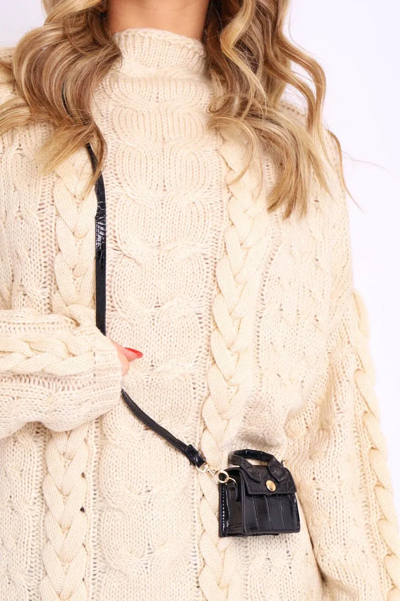 Black Croc Micro Mini Bag - Cailee