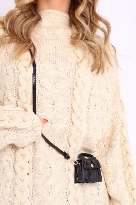 Black Croc Micro Mini Bag - Cailee