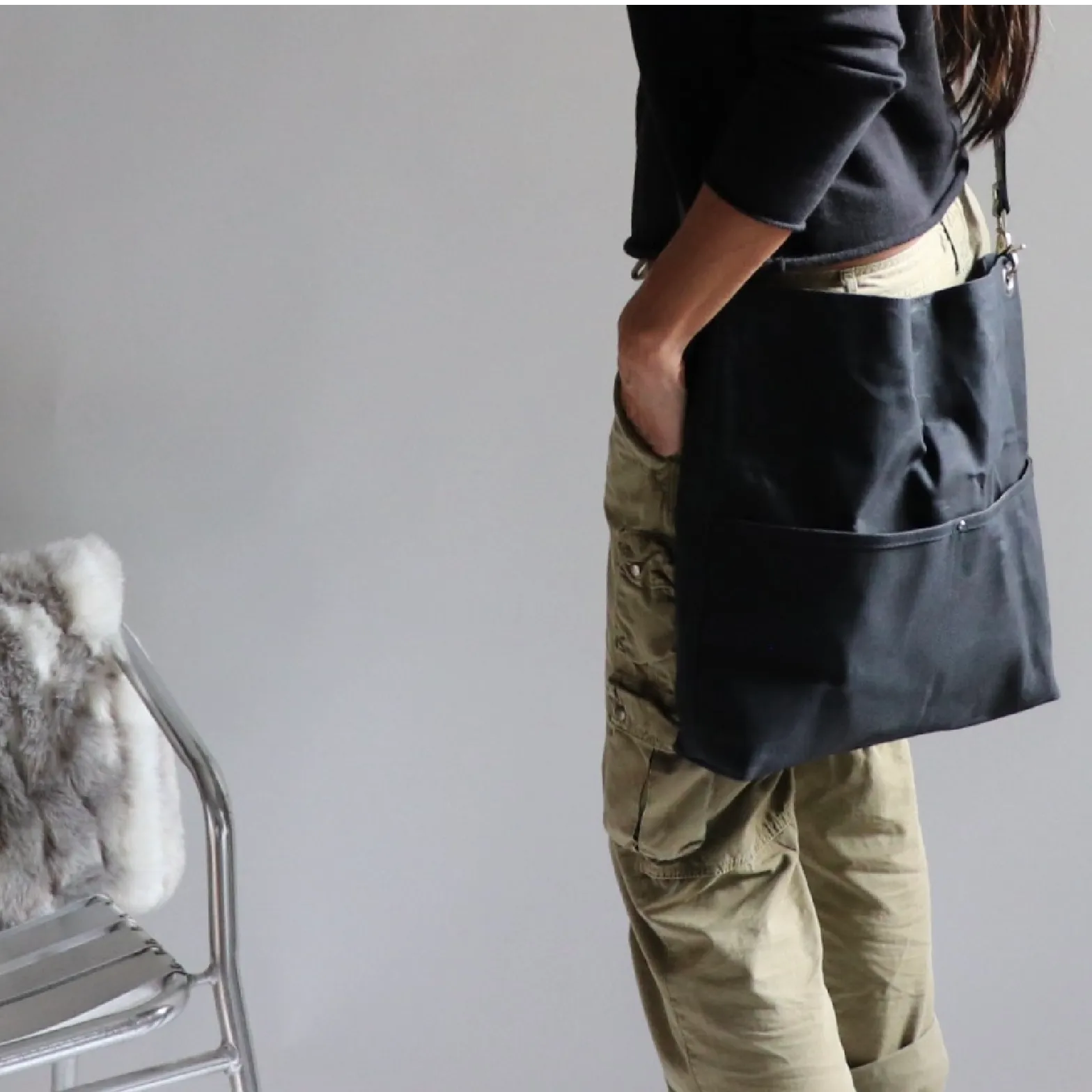 Black Waxed Canvas Shoulder Bag