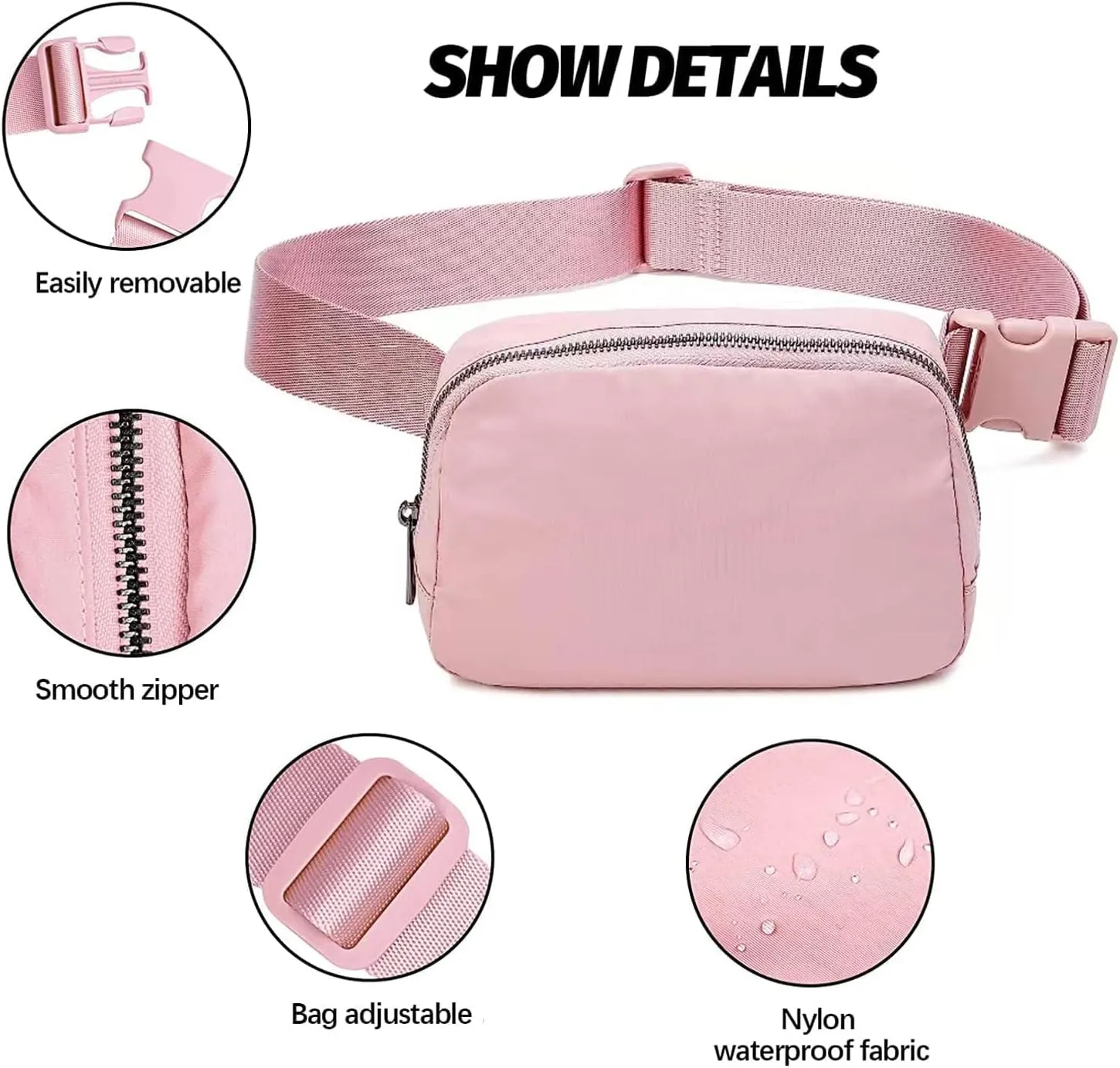 BOWNDY Waist Pack for Running Fanny Pack for Women Men,Crossbody Lulu Waist Pack Lemen Bag with Adjustable Strap, Everywhere Belt Bag for Travel Outdoors Running Hiking(Pink)