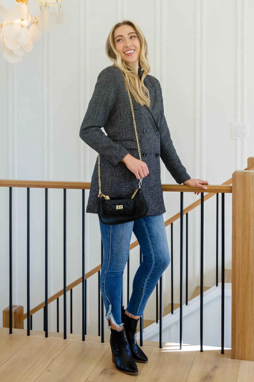 Button Down Blazer Jacket In Black