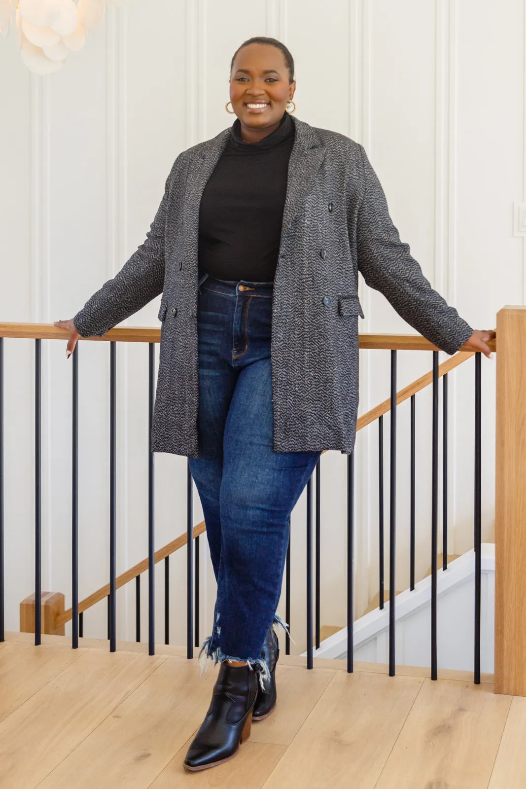 Button Down Blazer Jacket In Black