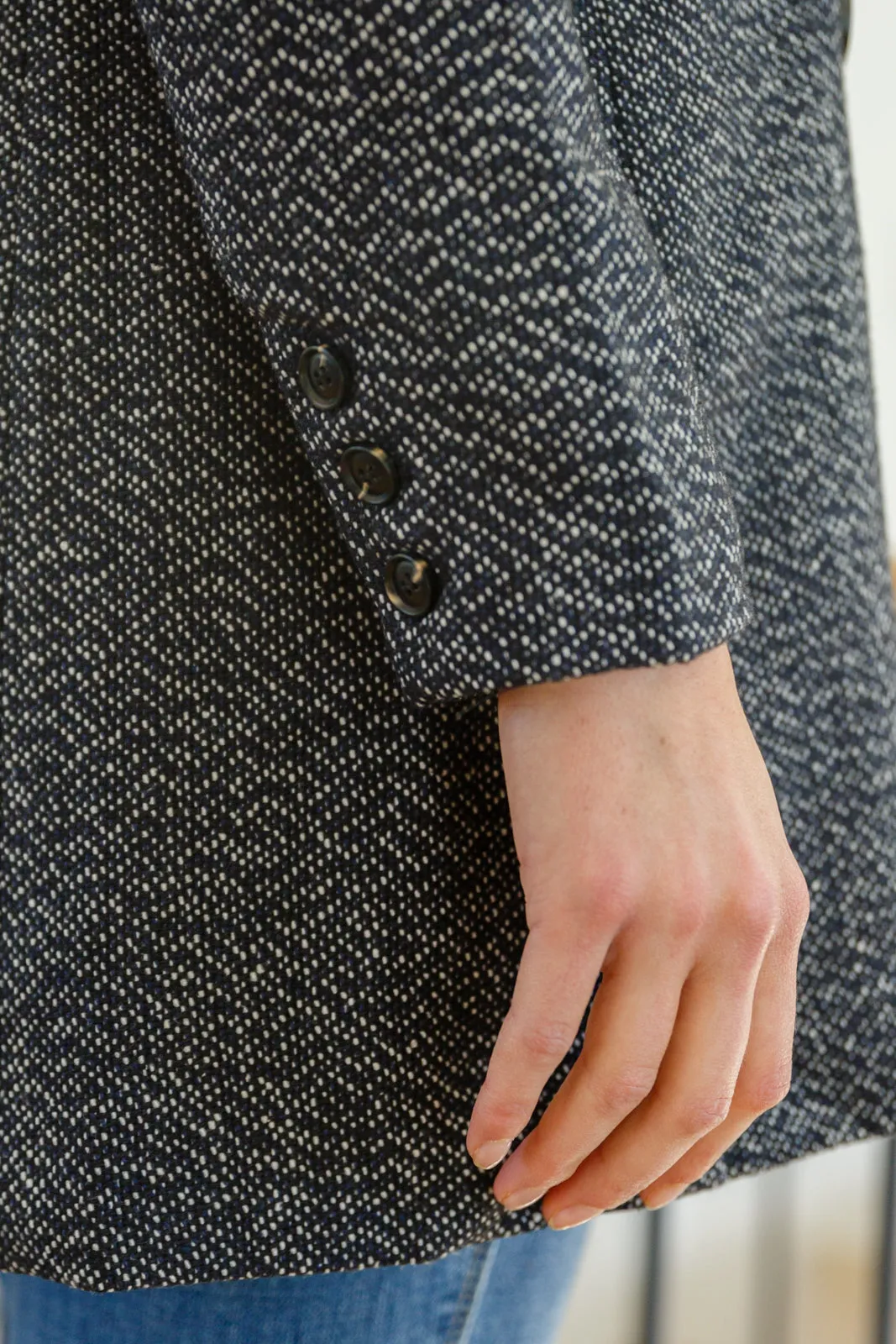 Button Down Blazer Jacket In Black