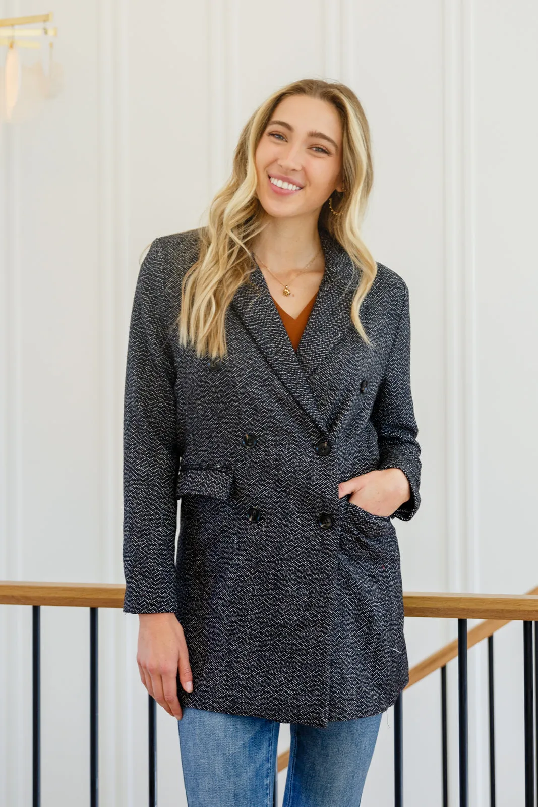 Button Down Blazer Jacket In Black