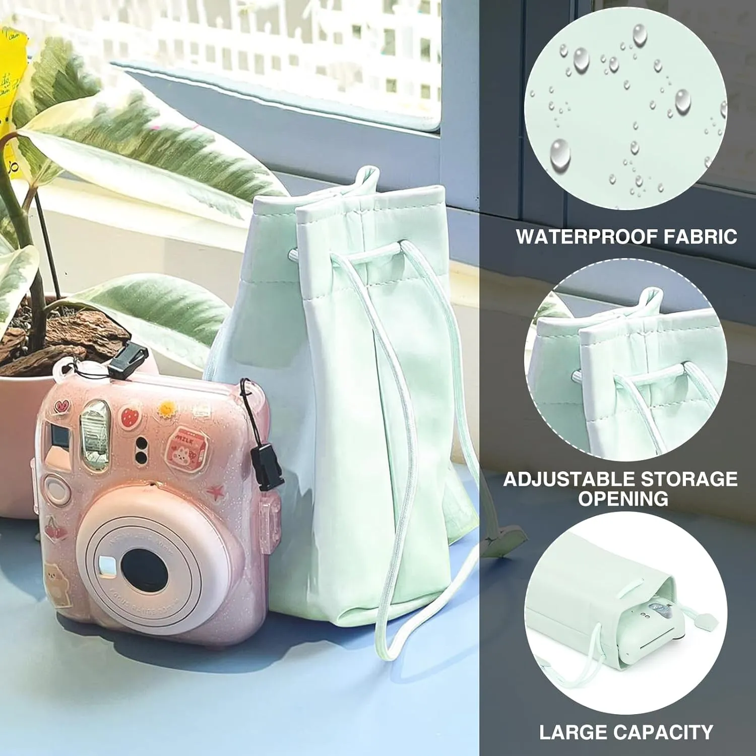 CAIYOULE Mini PU Leather Camera Case Specialized for Fujifilm Polaroid Mini Case with Adjustable Shoulder and Mini Photo Storage Pouch