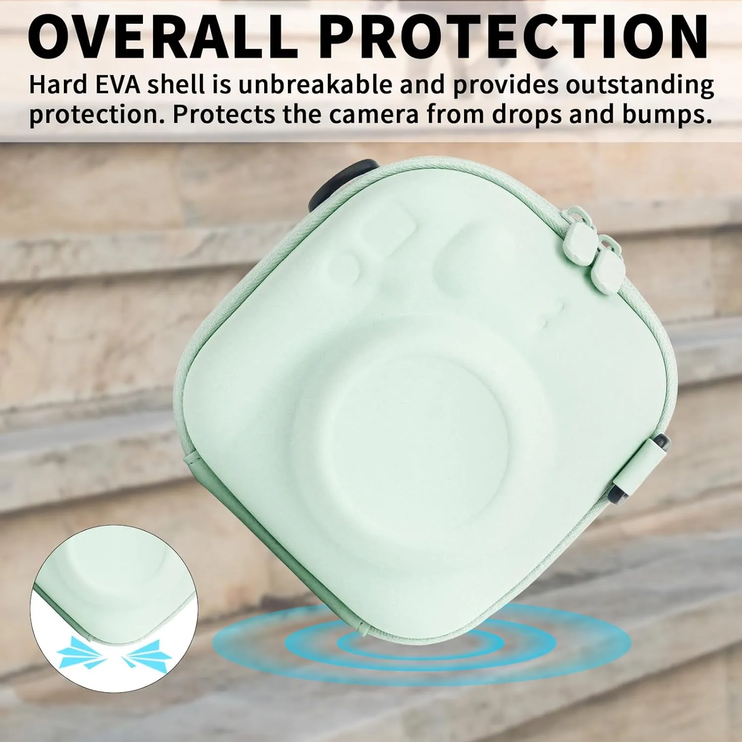 Camera Protective Case for Instax Mini Camera, Hard Carrying Case EVA Storage Protective Bag with Shoulder Strap for Fuji Mini 99/90/40/EVO/12/11/10/9/8/7  Instant Camera, Green