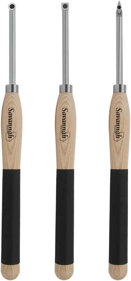 Carbide Turning Tool Large Size (3 Piece Set - All 3 Turning Tools) Includes Diamond Shape, Round and Square Turning Tools With Comfort Grip Handles