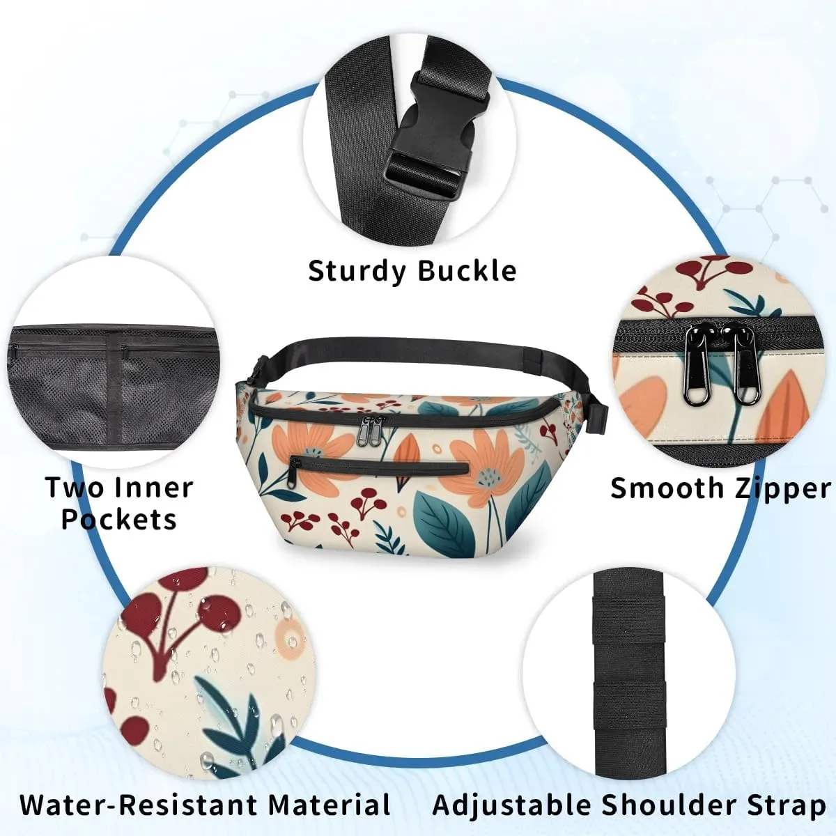 Cartoon Flowers Sling Bag Crossbody Backpack Chest Daypack for Women Sport Travel Hiking Casual Bag Multipurpose Waist Pack With Zipper Closure Adjustable Strap Shoulder Bag