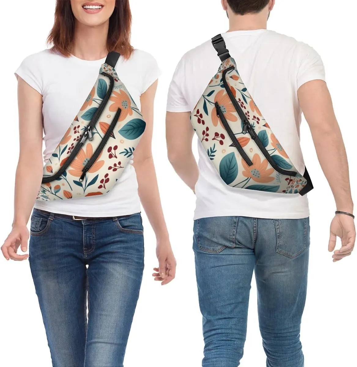 Cartoon Flowers Sling Bag Crossbody Backpack Chest Daypack for Women Sport Travel Hiking Casual Bag Multipurpose Waist Pack With Zipper Closure Adjustable Strap Shoulder Bag