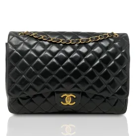 Chanel Black Lambskin Maxi Classic Flap