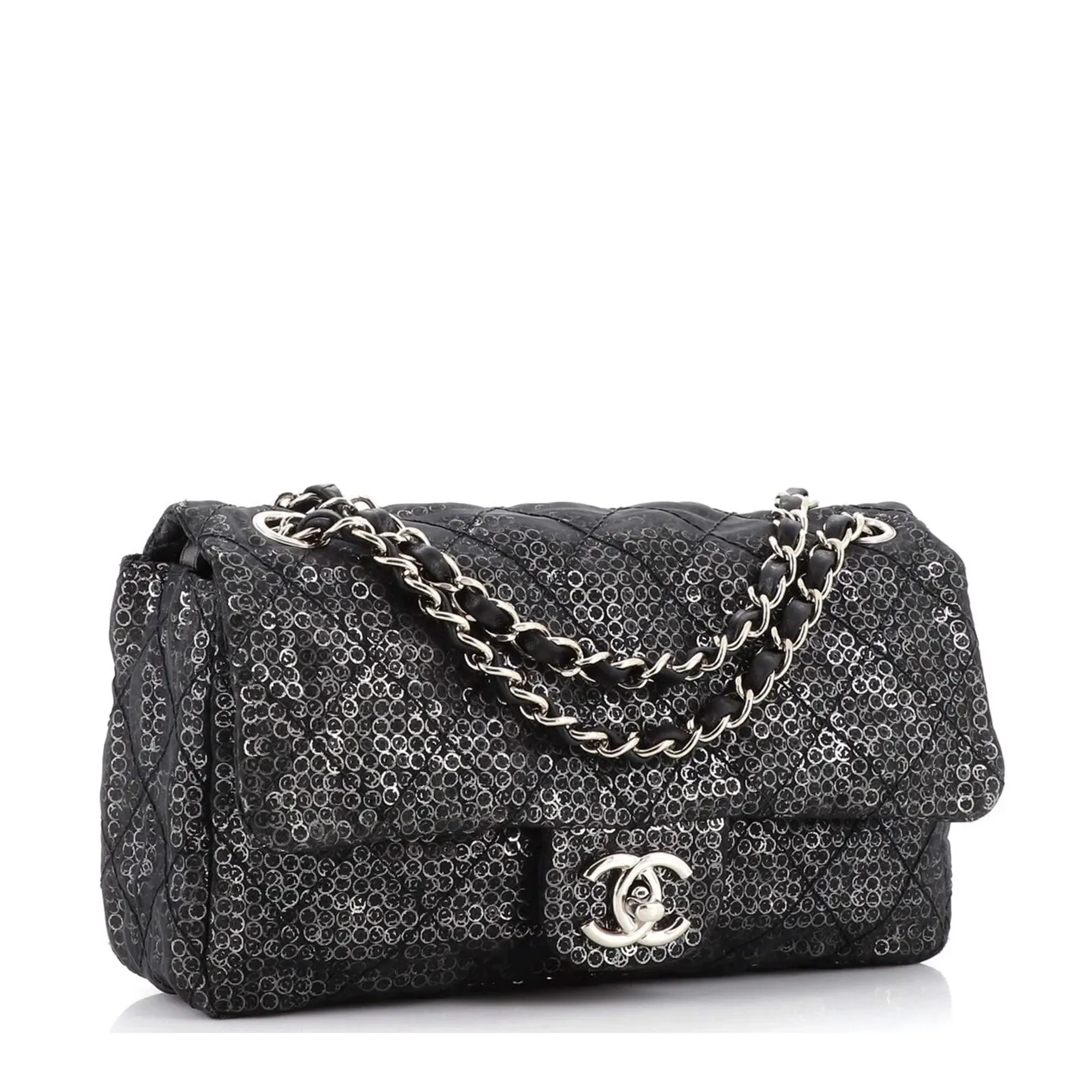 Chanel Classic Flap Hidden Mesh Medium Black Sequins Shoulder Bag