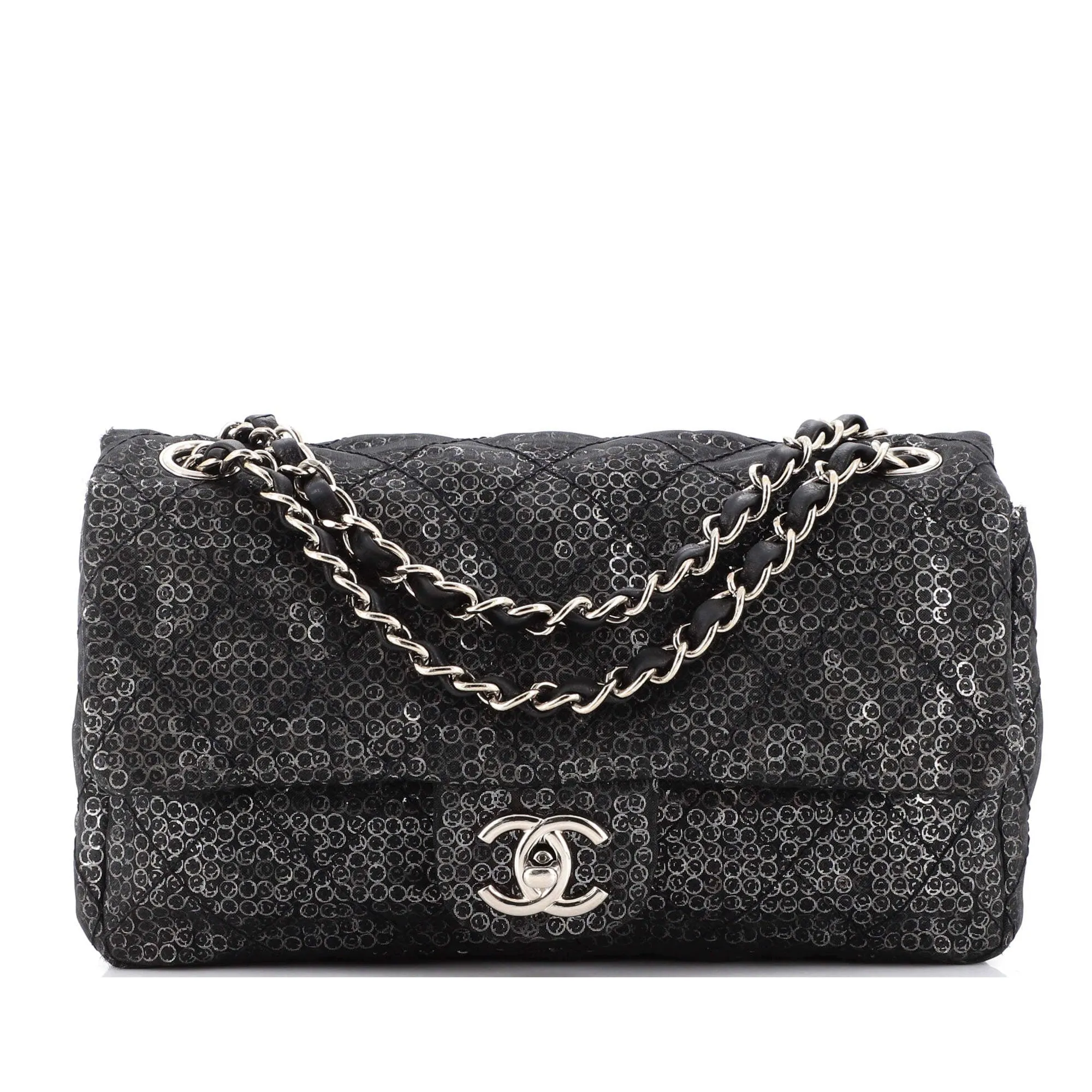 Chanel Classic Flap Hidden Mesh Medium Black Sequins Shoulder Bag