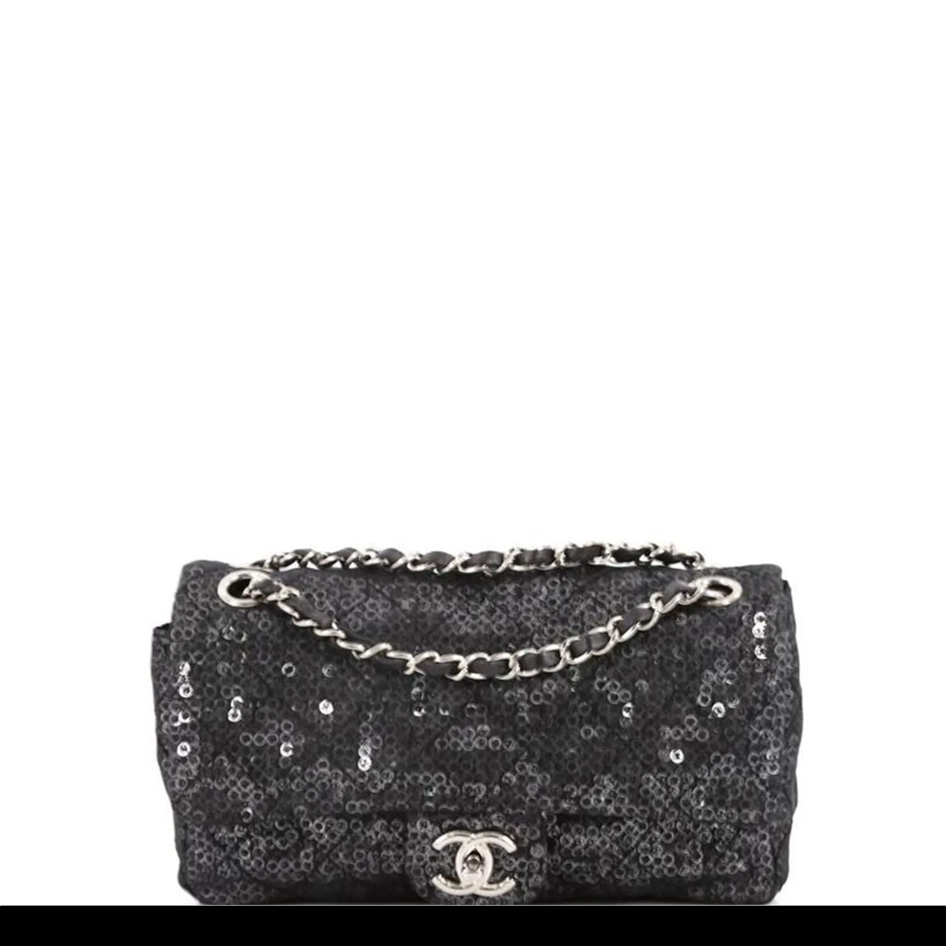 Chanel Classic Flap Hidden Mesh Medium Black Sequins Shoulder Bag