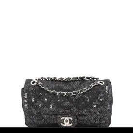 Chanel Classic Flap Hidden Mesh Medium Black Sequins Shoulder Bag