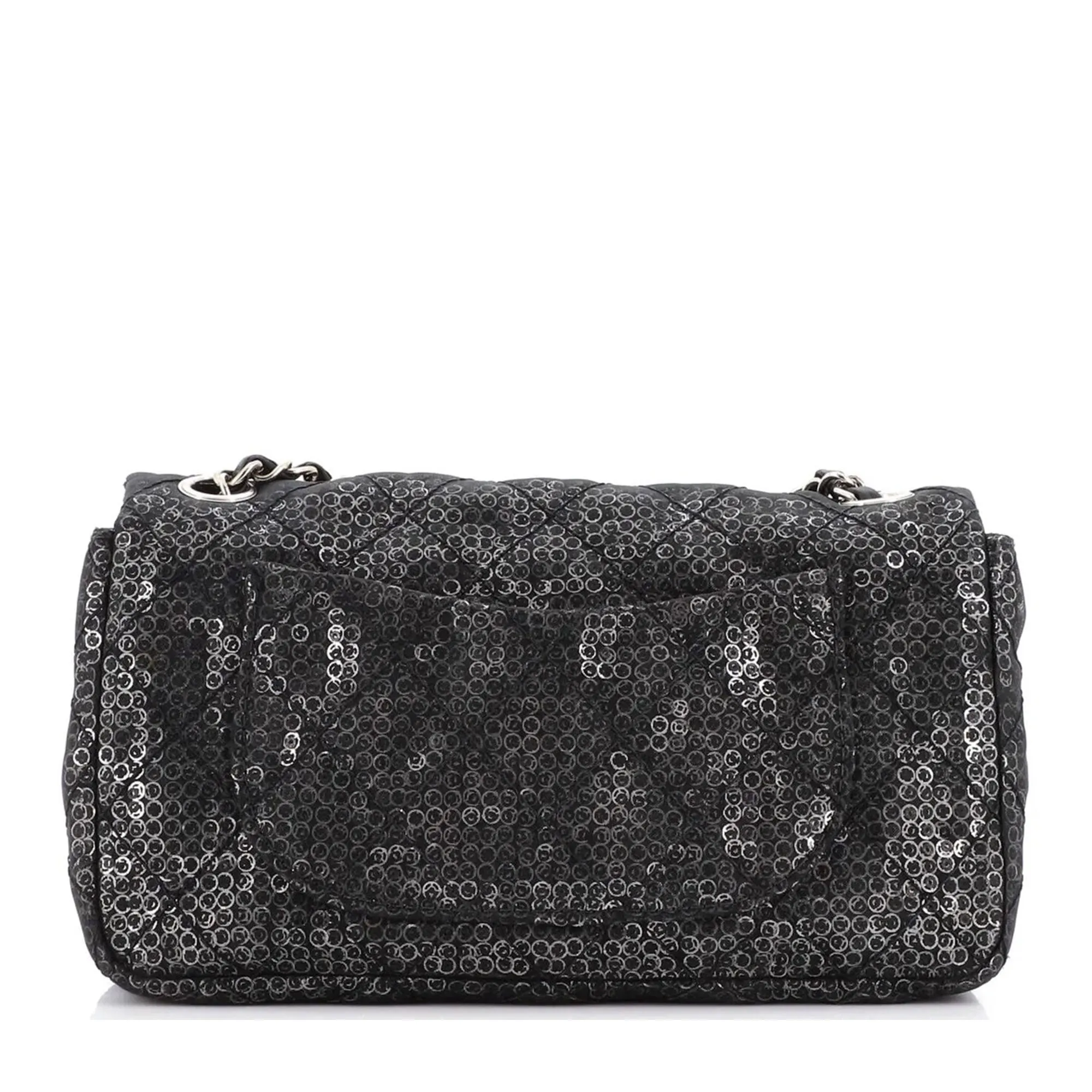 Chanel Classic Flap Hidden Mesh Medium Black Sequins Shoulder Bag