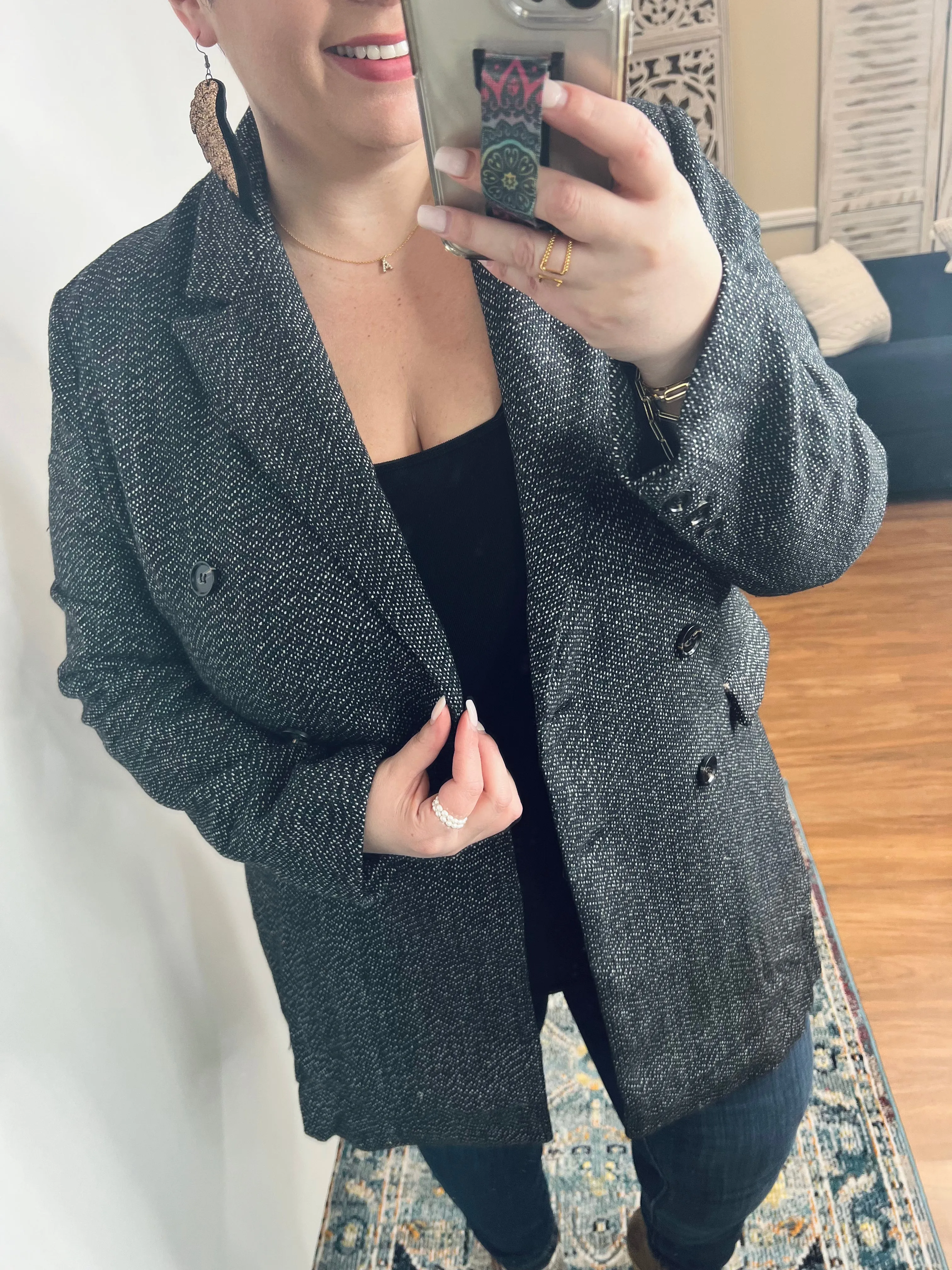 Chic Upon Arrival Button Down Blazer Jacket In Black BF35
