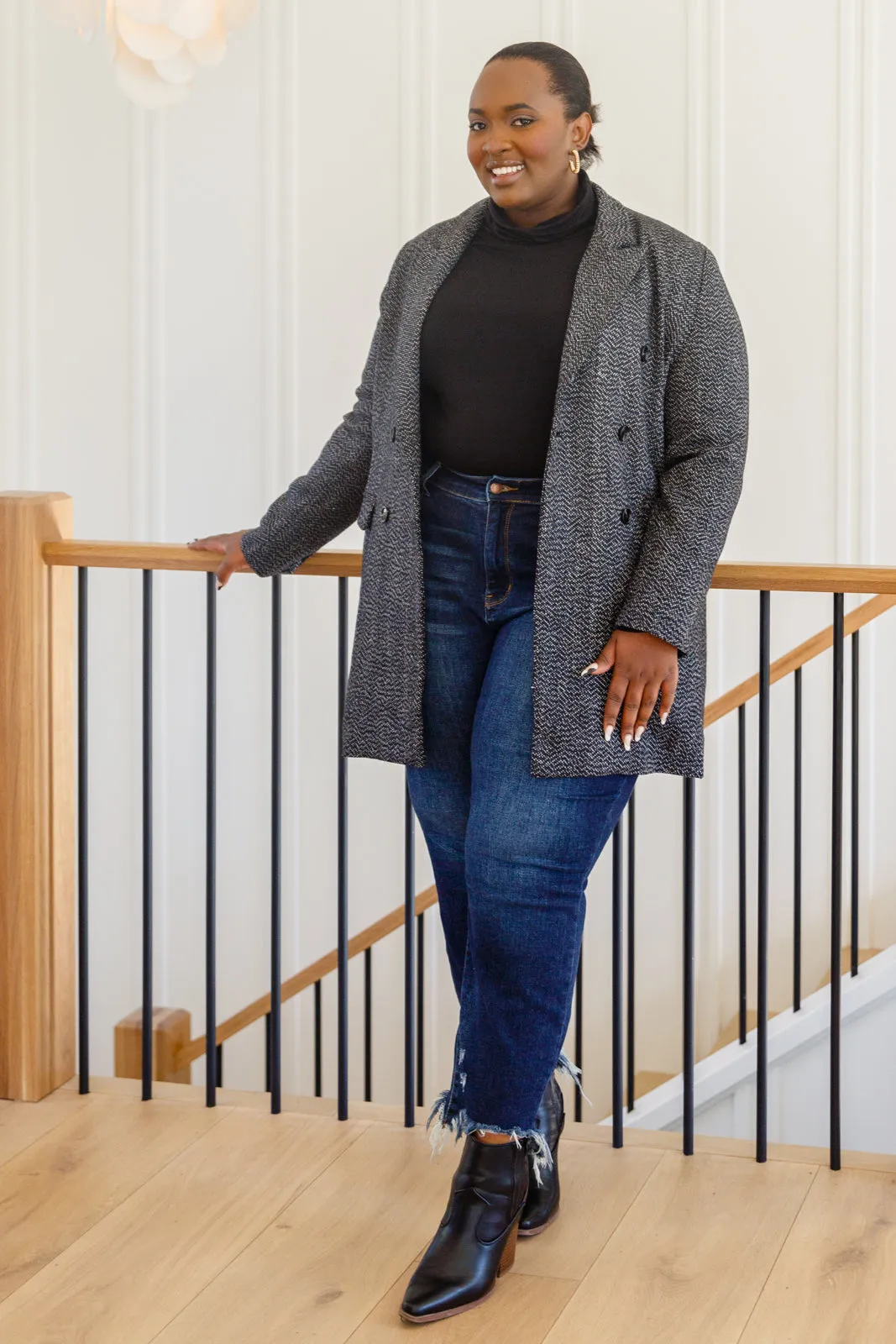 Chic Upon Arrival Button Down Blazer Jacket In Black BF35