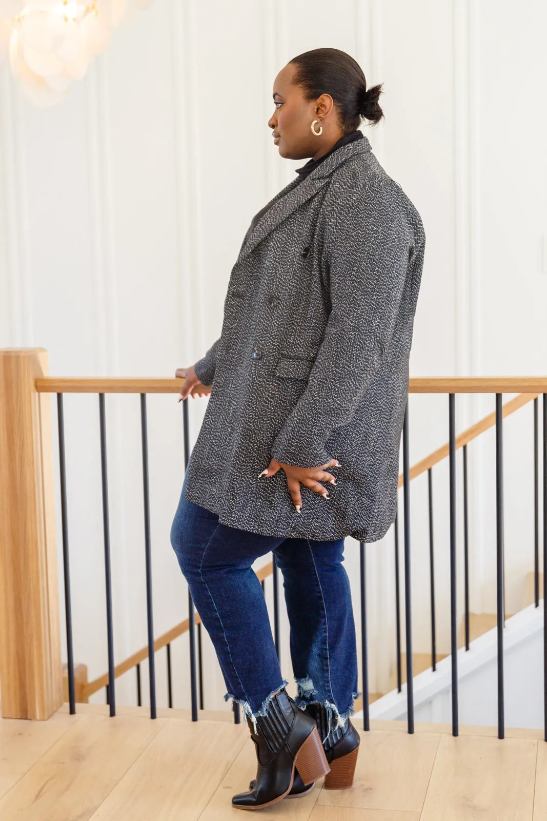 Chic Upon Arrival Button Down Blazer Jacket In Black BF35