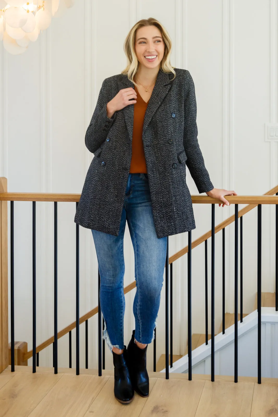 Chic Upon Arrival Button Down Blazer Jacket In Black BF35