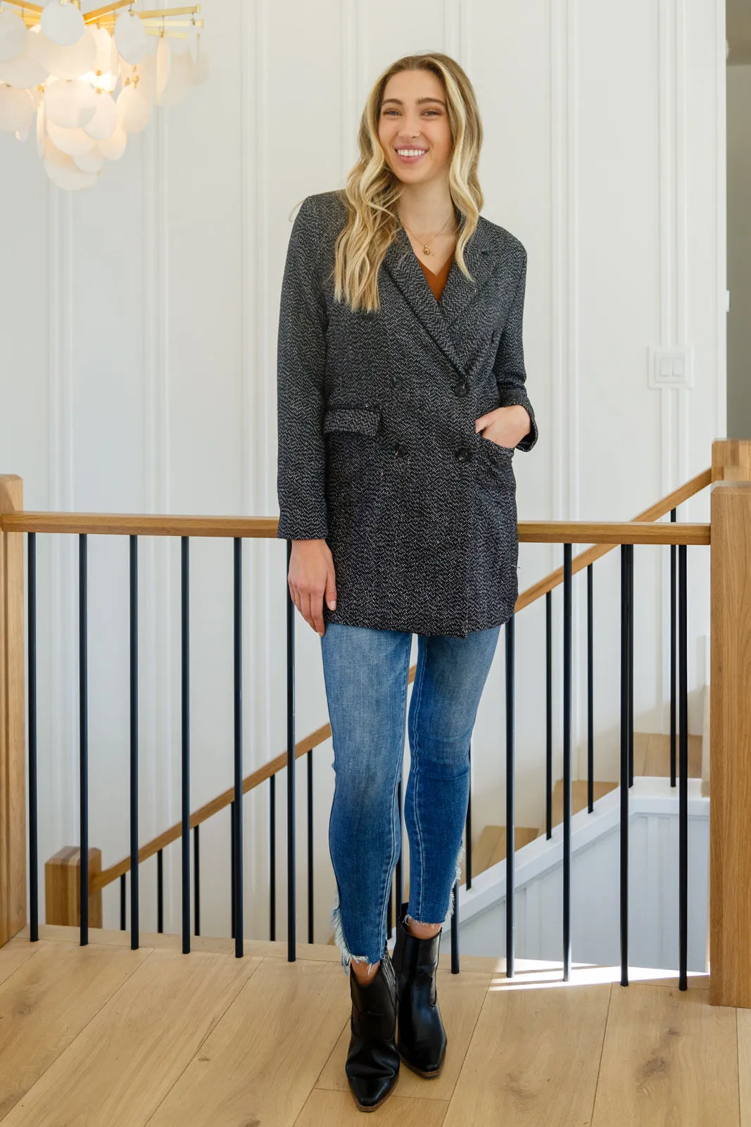 Chic Upon Arrival Button Down Blazer Jacket In Black BF35