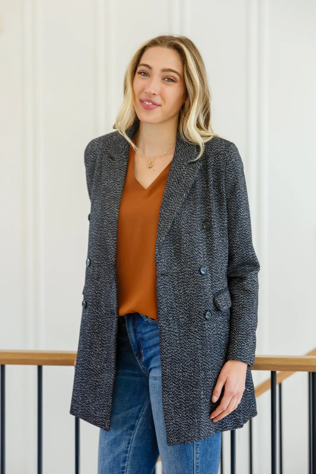 Chic Upon Arrival Button Down Blazer Jacket In Black BF35