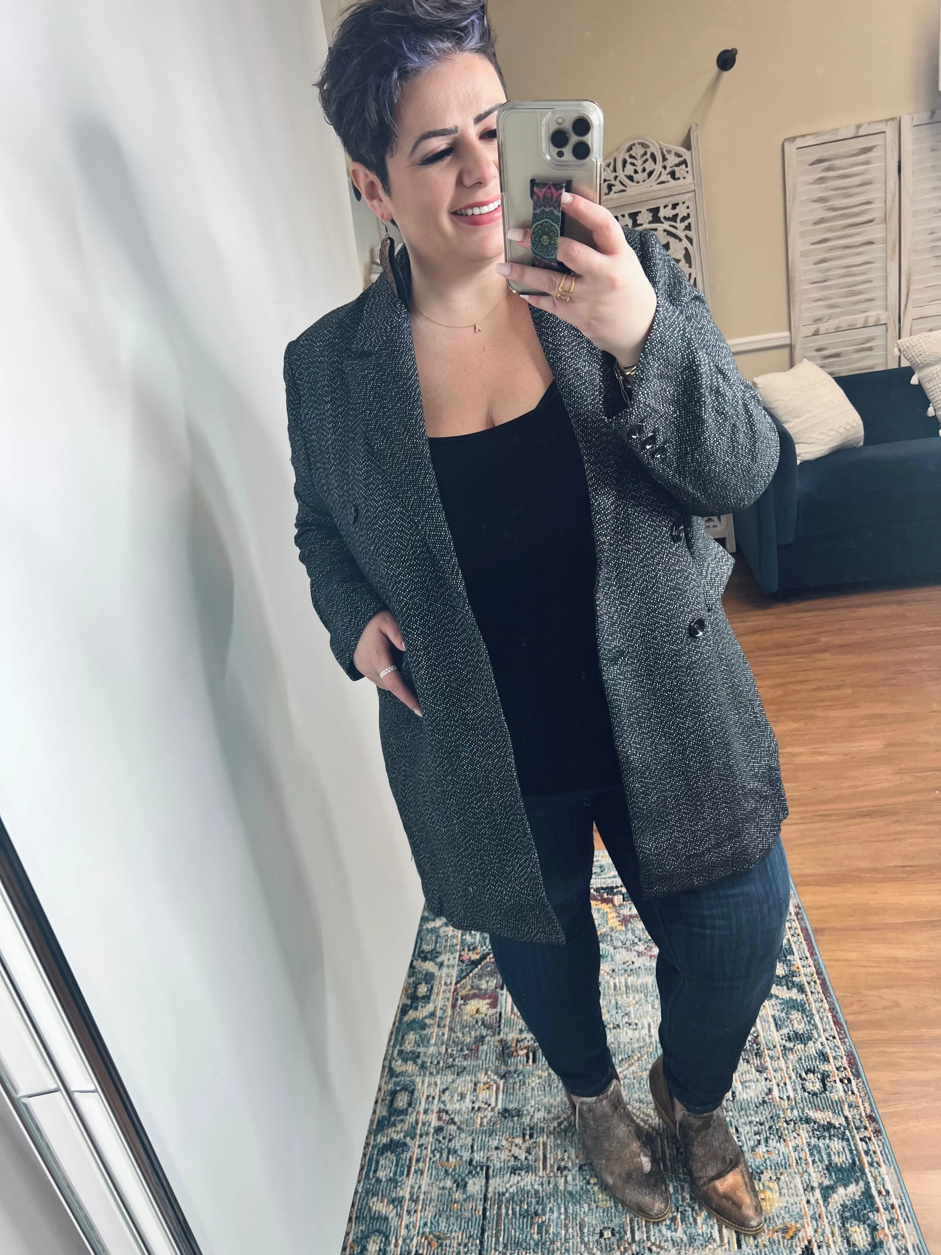 Chic Upon Arrival Button Down Blazer Jacket In Black BF35
