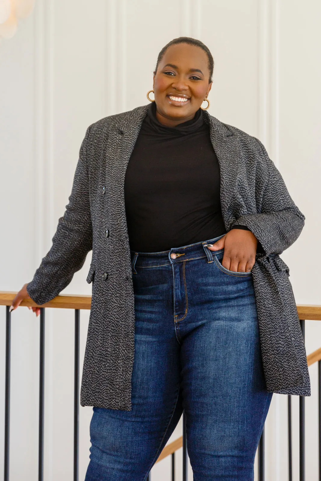 Chic Upon Arrival Button Down Blazer Jacket In Black BF35
