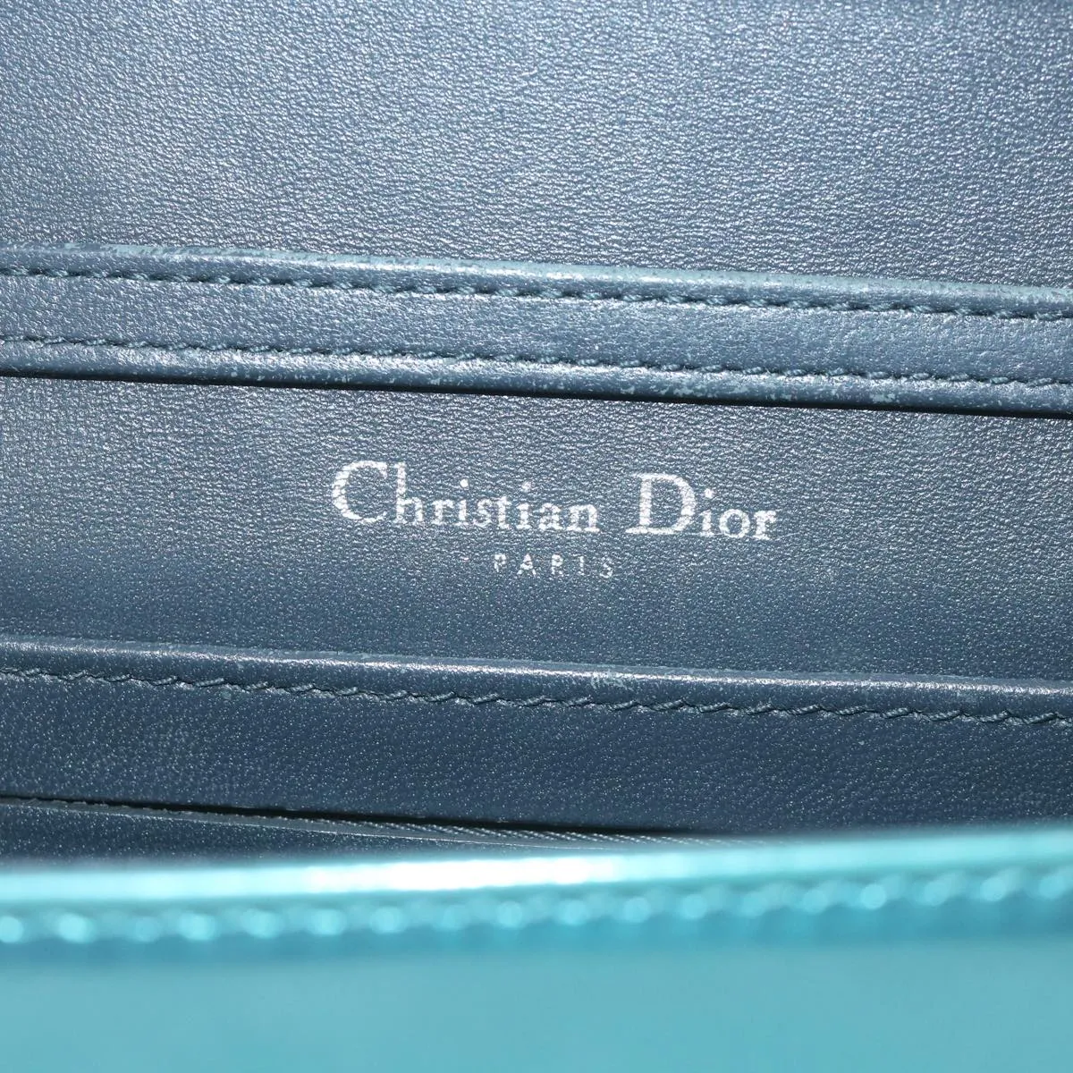 CHRISTIAN DIOR Chain Shoulder Bag Patent leather Light Blue Auth bs9340