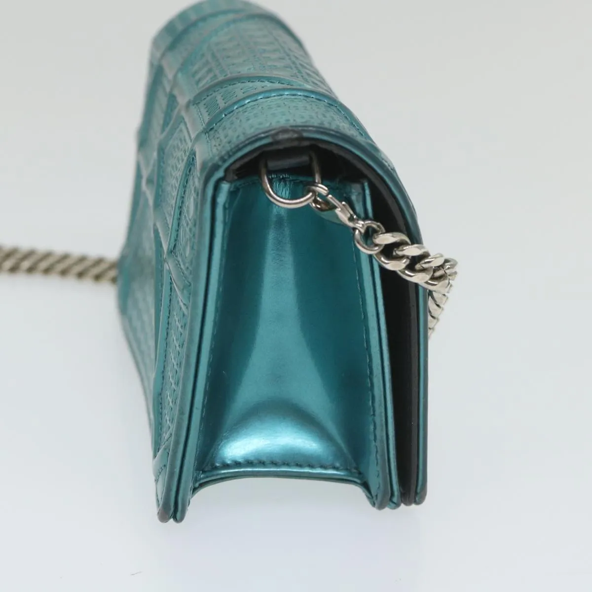 CHRISTIAN DIOR Chain Shoulder Bag Patent leather Light Blue Auth bs9340