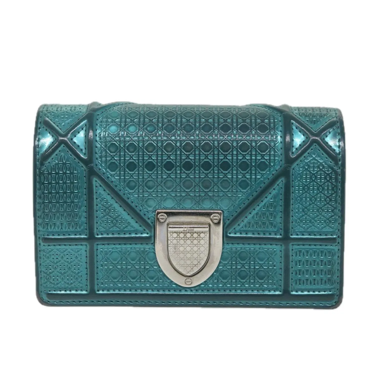 CHRISTIAN DIOR Chain Shoulder Bag Patent leather Light Blue Auth bs9340