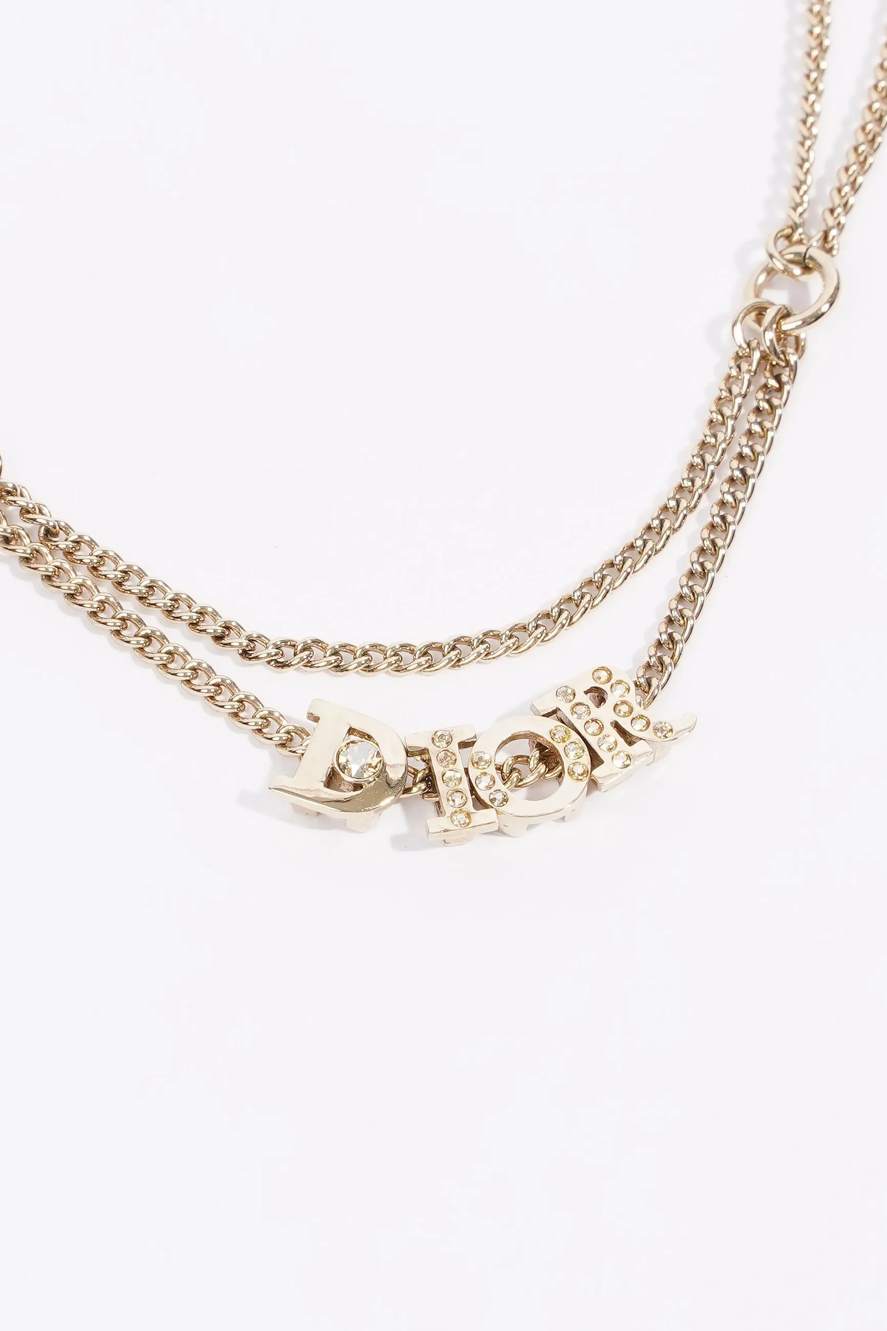 Christian Dior DIOR Diamond Logo Necklace Gold Base Metal