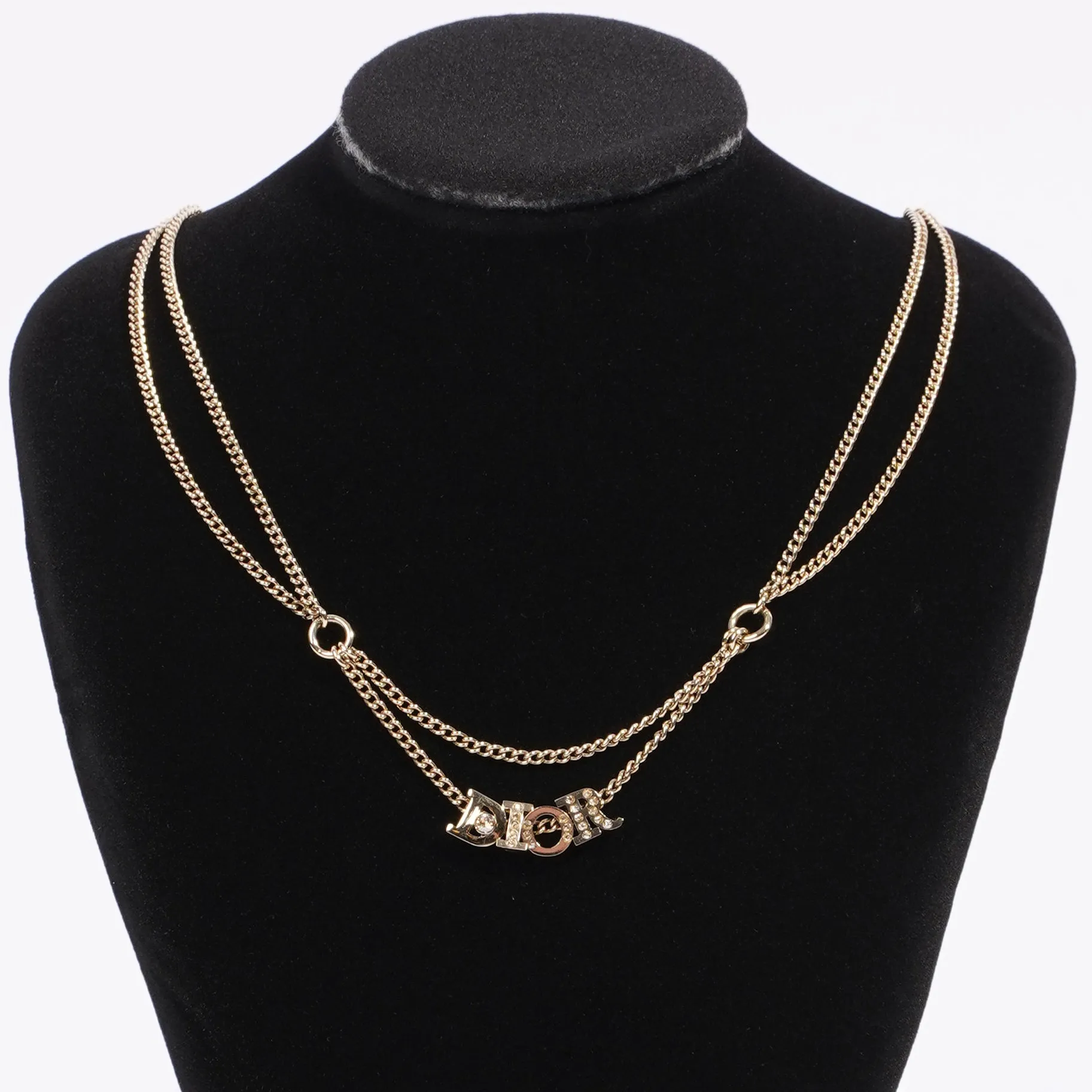 Christian Dior DIOR Diamond Logo Necklace Gold Base Metal