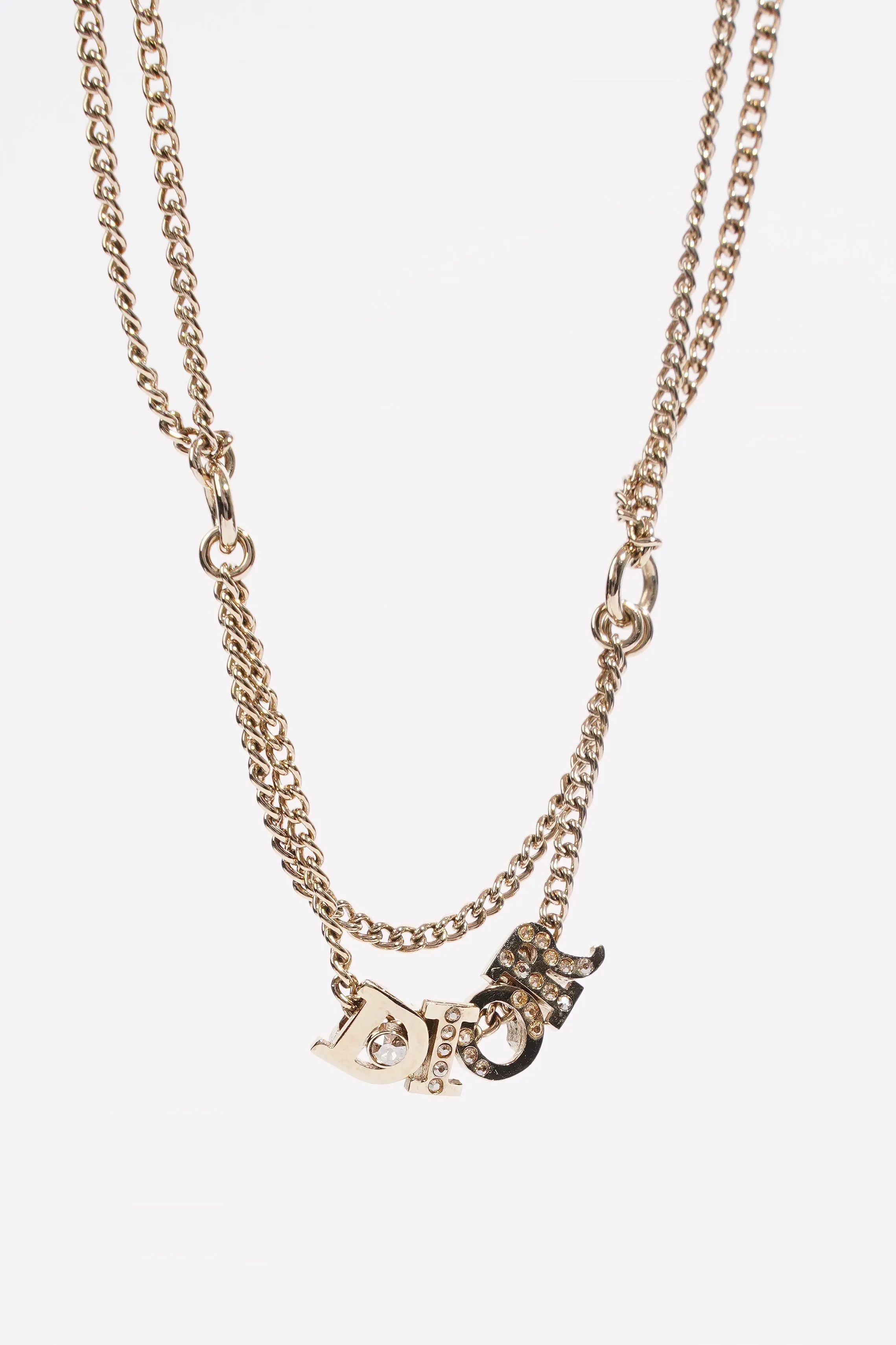 Christian Dior DIOR Diamond Logo Necklace Gold Base Metal