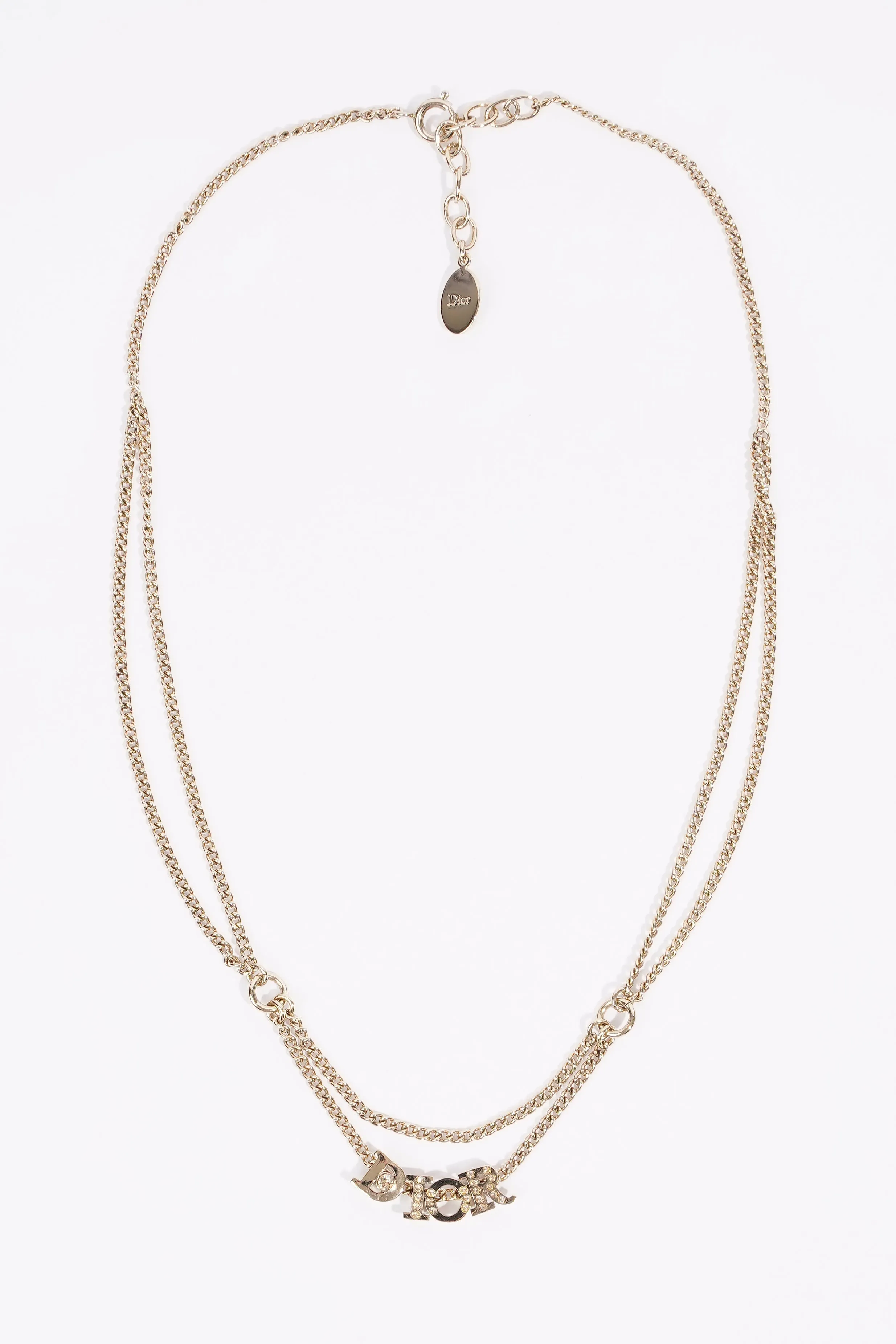 Christian Dior DIOR Diamond Logo Necklace Gold Base Metal