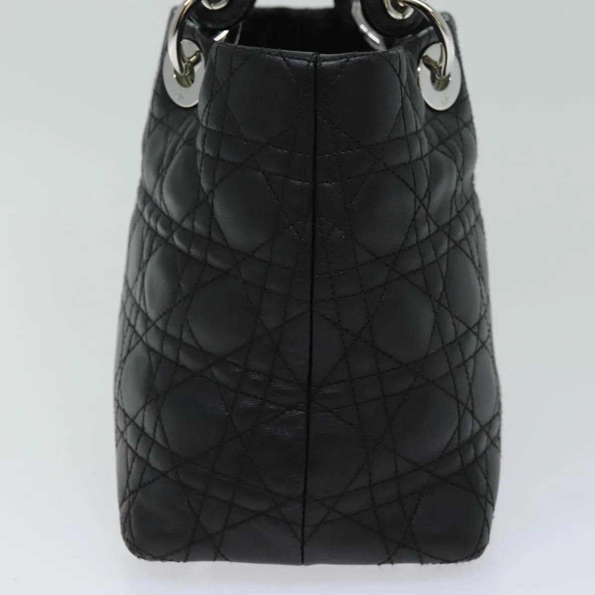 CHRISTIAN DIOR Lady Dior Canage Hand Bag Lamb Skin Black Auth hk1282