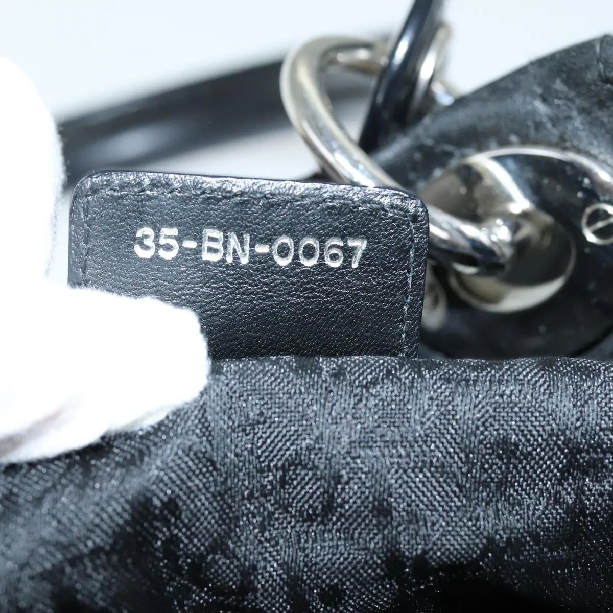 CHRISTIAN DIOR Lady Dior Canage Hand Bag Lamb Skin Black Auth hk1282
