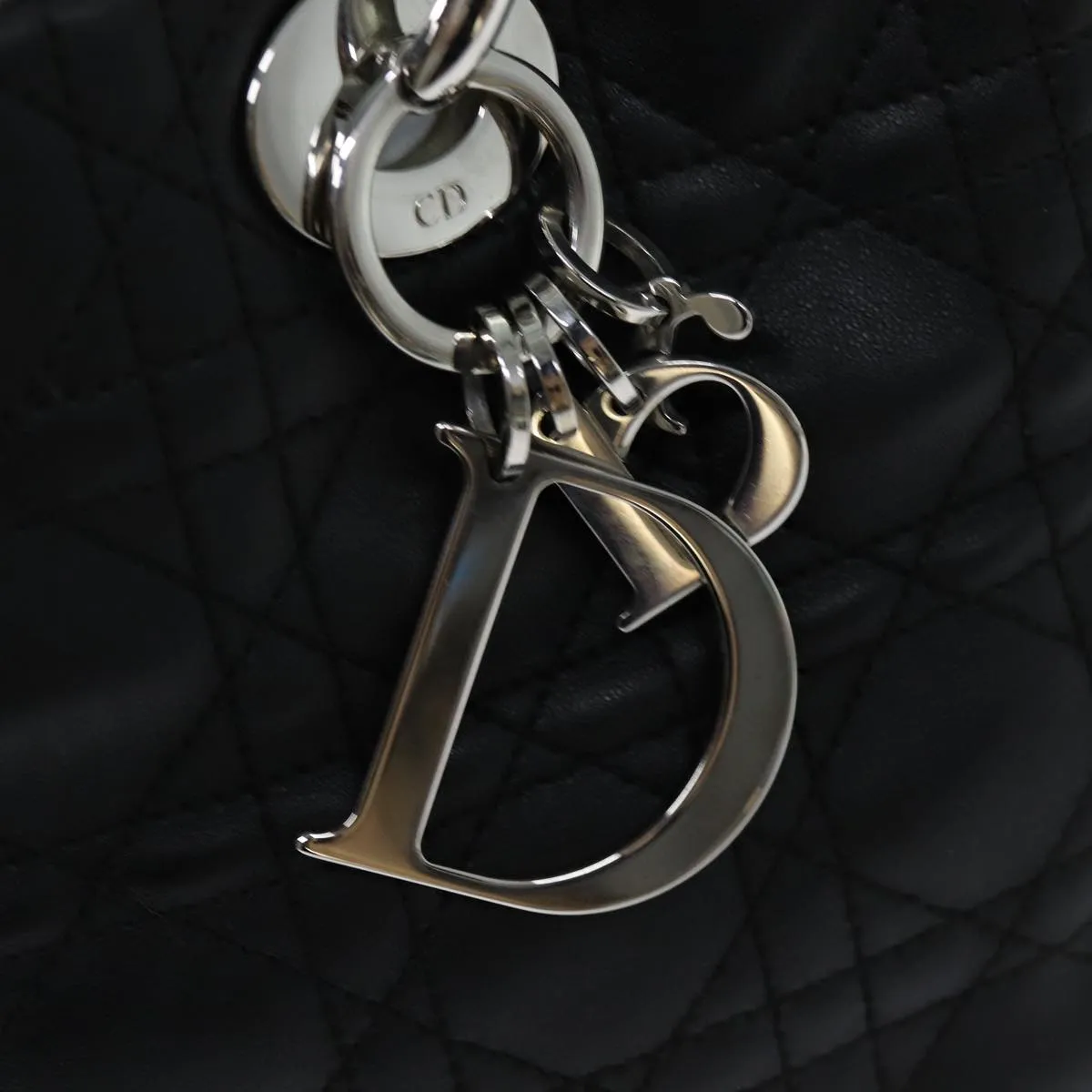 CHRISTIAN DIOR Lady Dior Canage Hand Bag Lamb Skin Black Auth hk1282