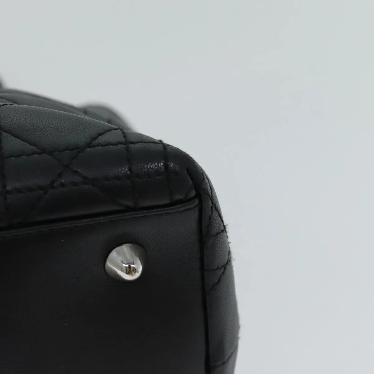 CHRISTIAN DIOR Lady Dior Canage Hand Bag Lamb Skin Black Auth hk1282