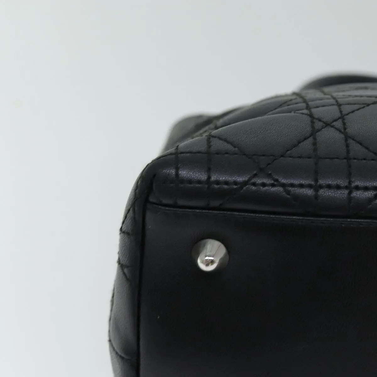 CHRISTIAN DIOR Lady Dior Canage Hand Bag Lamb Skin Black Auth hk1282