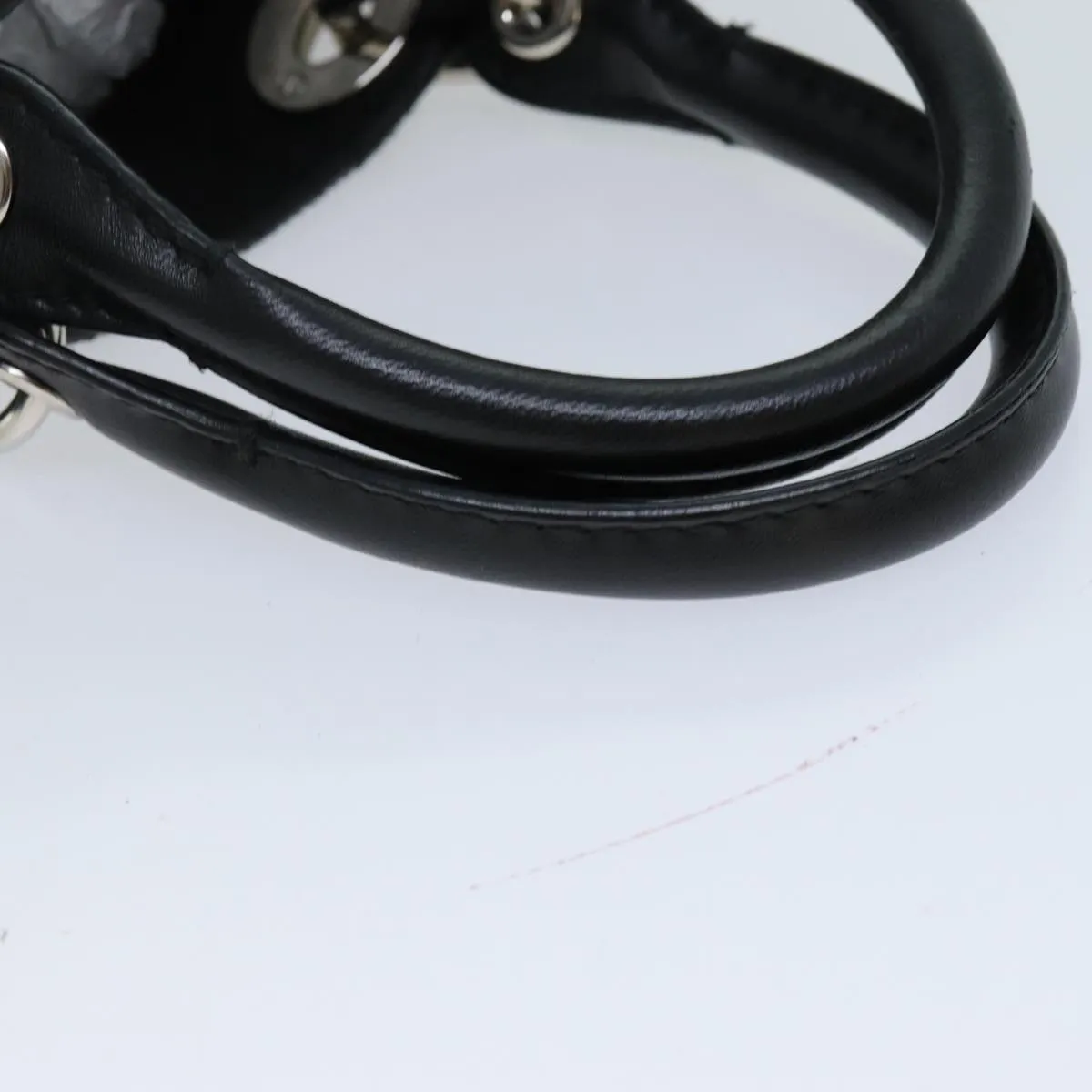 CHRISTIAN DIOR Lady Dior Canage Hand Bag Lamb Skin Black Auth hk1282
