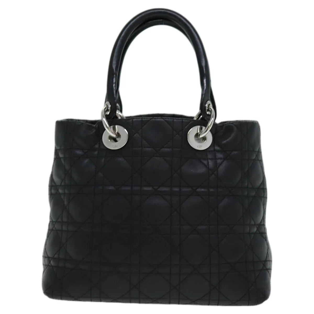 CHRISTIAN DIOR Lady Dior Canage Hand Bag Lamb Skin Black Auth hk1282