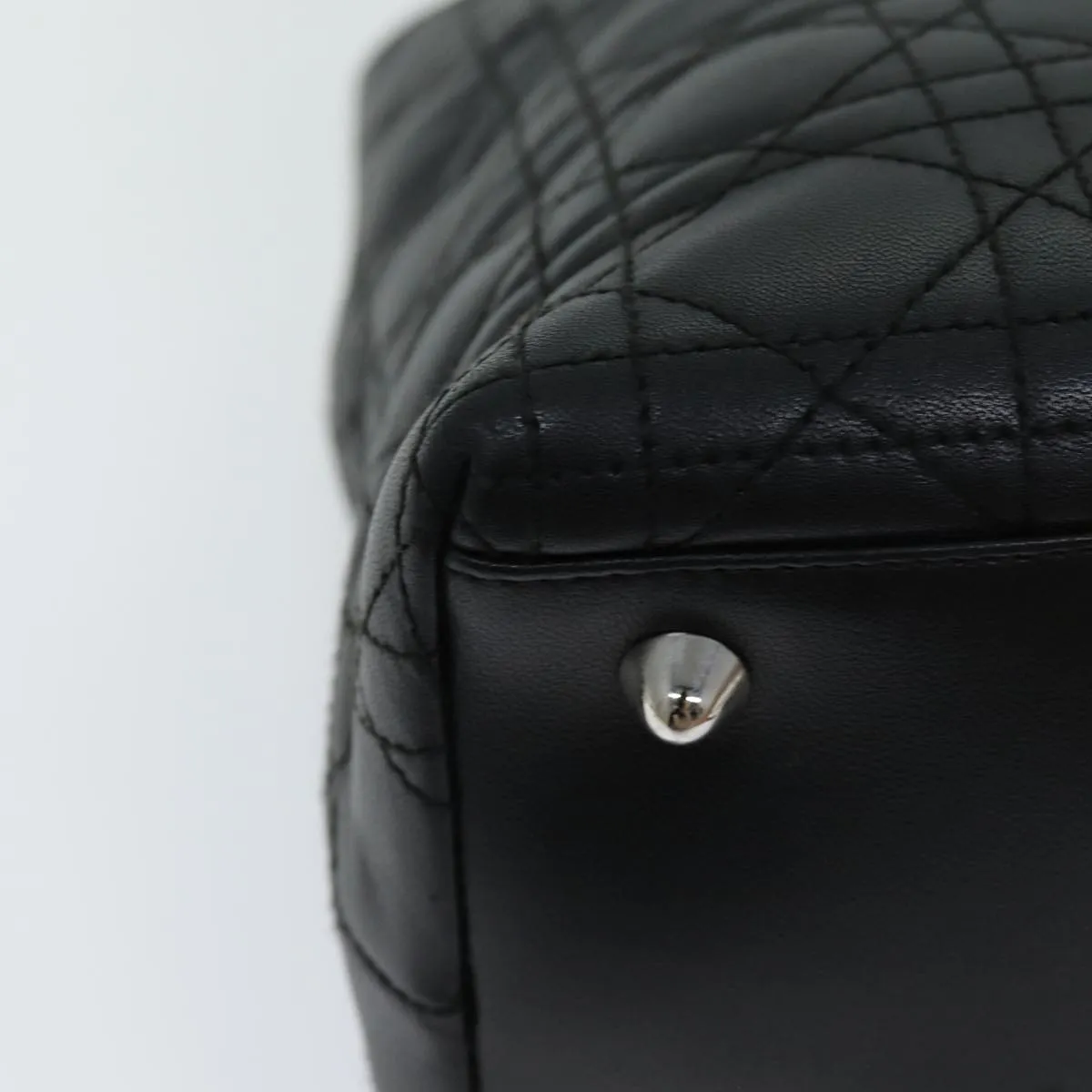 CHRISTIAN DIOR Lady Dior Canage Hand Bag Lamb Skin Black Auth hk1282